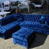 Blue chesterfield L shaped six seater sofa/modern sofas/tufted L shaped sofas thumb 0
