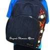 Blue ankara denim laptop backpack with brown leather belt thumb 2