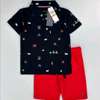 Boys Navy Print Shirt & Red Shorts Summer Set thumb 0