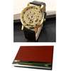 Gold Tone skeleton leather  watch with cardholder thumb 0
