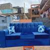 Blue Velvet Sofa with Cup Holders Plush Cushioning thumb 1