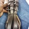 Brown leather and fabric horse riding draw reins thumb 4