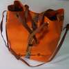 Ladies Orange Leather Handbag With Ankara Strip thumb 0