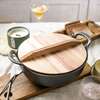 *Pre-seasoned Pure Cast Iron Flat Bottom Wok with Wooden Lid thumb 1