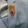 Red,black,pink,yellow&royal blue feathers lapel pins. thumb 1