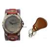 Mens Brown Leather watch with keyholder combo thumb 3