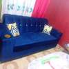 Blue Velvet Sofa with Cup Holders Plush Cushioning thumb 0