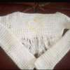 White Crochet Sweater One Size Boho Fringe Heart thumb 0