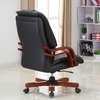 Elegant Black Leather Executive Chair with Wooden Frame thumb 1
