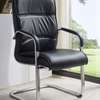 Office Chair: Black Leather Visitor's Waiting Chair thumb 2