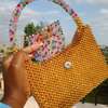 Handmade Gold Beaded Handbag with Multicolor Handle thumb 3