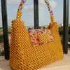 Handmade Gold Beaded Handbag with Multicolor Handle thumb 0