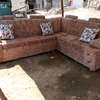 Corner Sofa Brown Plush Fabric with Cushions thumb 0