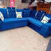 Corner Sofa Brown Plush Fabric with Cushions thumb 1