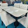 Marble Dining Table Set 6 Upholstered Chairs White Wood thumb 3