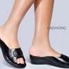 QADIHONG Black Slip-On Sandals Low Wedge Heel thumb 0