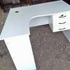 Modern L-Shaped Ergonomic Office Desk White Black Trim thumb 1