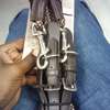 Brown leather and fabric horse riding draw reins thumb 5