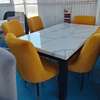 Marble Dining Table Set 6 Upholstered Chairs White Wood thumb 0