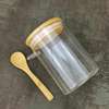 Glass spice / storage jar with spoon and bamboo lid thumb 1
