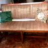 Classy Three-Seater, recently upholstered,in solid mvuli thumb 1
