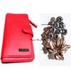 Womens Red Leather wallet with gold tone brooch thumb 0