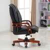 Elegant Black Leather Executive Chair with Wooden Frame thumb 0
