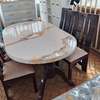 Marble Dining Table Set 6 Upholstered Chairs White Wood thumb 1