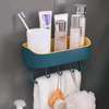 Bathroom shelf organizer with 5 hooks and towel hanger thumb 1