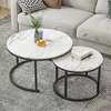 Twin Nesting Tables with Marble Tops and Gold Frame thumb 1