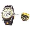 Mens Black Leather Watch+ Golden Watch thumb 0