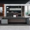 L-shaped Wooden Desk; Modern Home Office With File Drawers thumb 0
