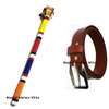Beaded wooden rungu and brown leather belt thumb 0