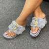 Women Fluffy Slippers Faux Fur Slides Open Toe Flat Grey thumb 1