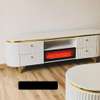 Elegant White TV Stand with Gold Trim & Fireplace thumb 0