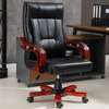 Executive Chair: Leather Chair With Wooden Armrests & Base thumb 0