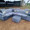 Corner Sofa Brown Plush Fabric with Cushions thumb 2