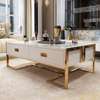Modern Coffee & TV Table Set White Gold Frame thumb 6