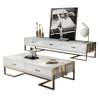 Modern Coffee & TV Table Set White Gold Frame thumb 10
