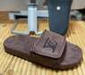 Coffee Velcro Louis Vuitton Leather Unisex Slides