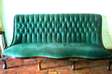 Queen Anne Sofa green velvet upholstered