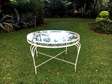 Antique Wrought Iron Garden French Style Round Glass Table