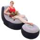 Grey inflatable seat with footrest comes with a manual pump