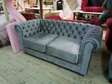 2 seater grey button tufted chester sofa