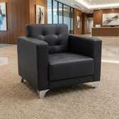 Modern Black Leather Armchair with Metal Legs