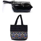Womens Denim ankara handbag with black coin purse