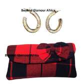 Womens Red Maasai clutch and loop earrings