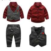 3 Piece Clothing Set For Boys Suit -Grey & Maroon