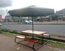 Outdoor bench with umbrella