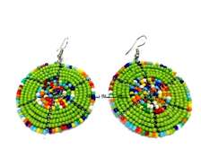 Womens Green beaded maasai earrings